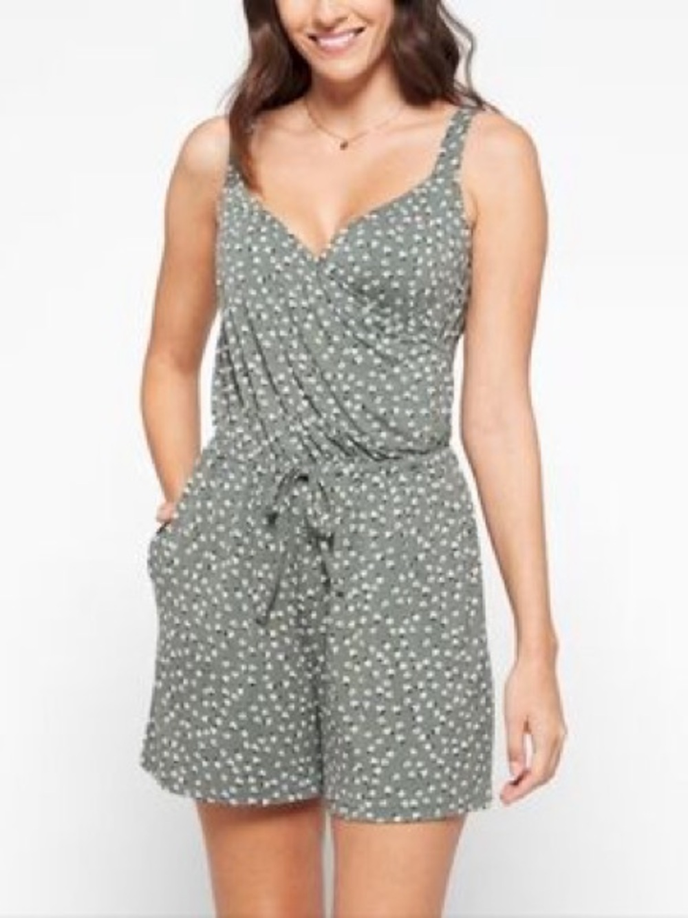 NWT Market & Spruce Gracelyn Knit Romper. Olive. Size L.
